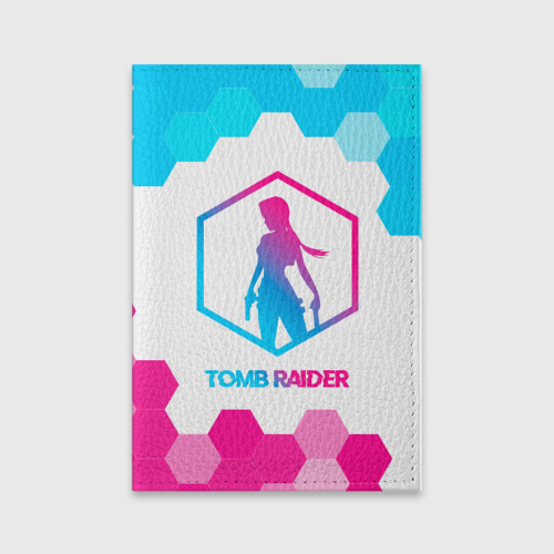 Обложка для паспорта матовая кожа Tomb Raider neon gradient style