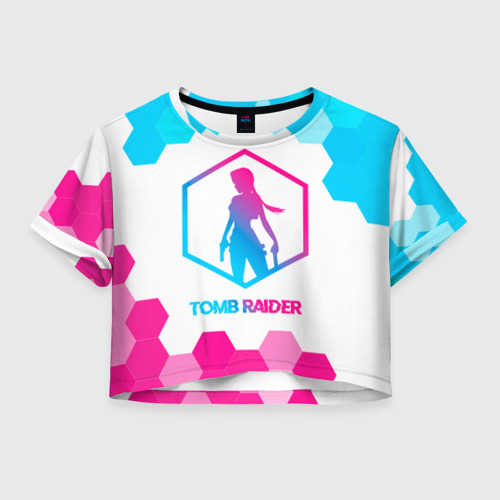 Женская футболка Crop-top 3D Tomb Raider neon gradient style, цвет 3D печать