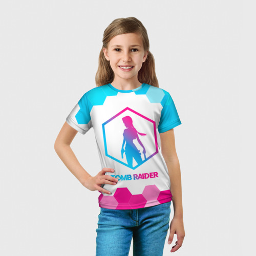 Детская футболка 3D Tomb Raider neon gradient style, цвет 3D печать - фото 5