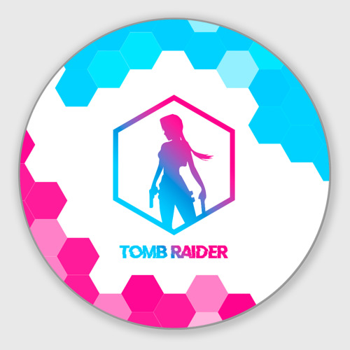 Круглый коврик для мышки Tomb Raider neon gradient style