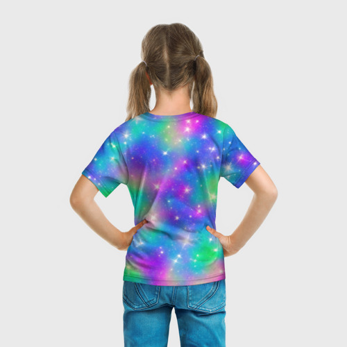 Детская футболка 3D Яркий космос розово-синий с вкраплениями зеленого цвета, цвет 3D печать - фото 6