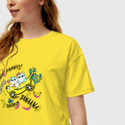 Женская футболка хлопок Oversize Котики на авто банане - фото 2