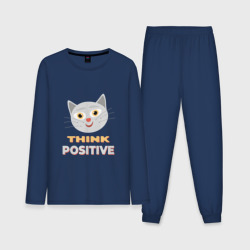Мужская пижама с лонгсливом хлопок Think positive - надпись мотиватор о позитивном мышлении