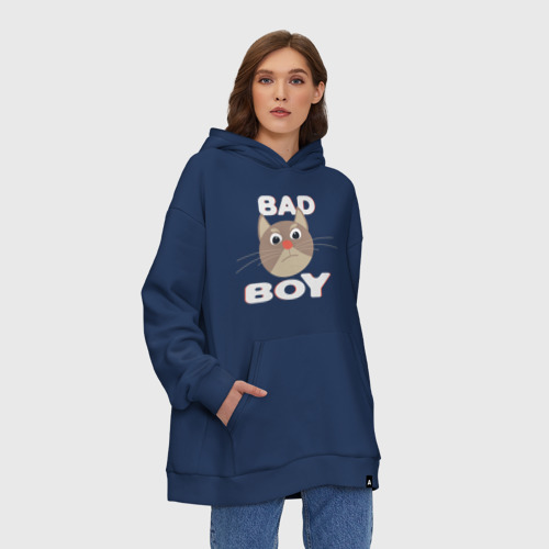 Худи SuperOversize хлопок Bad boy надпись плохой мальчик, цвет темно-синий - фото 4