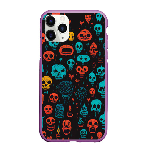 Чехол для iPhone 11 Pro Max матовый Skull party, цвет фиолетовый