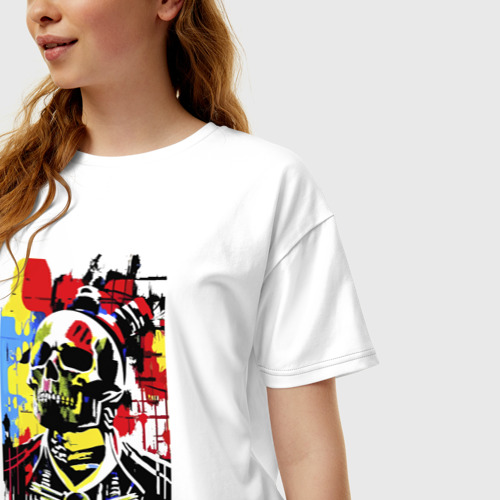 Женская футболка хлопок Oversize Skull - pop art - sketch, цвет белый - фото 3