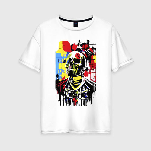 Женская футболка хлопок Oversize Skull - pop art - sketch, цвет белый