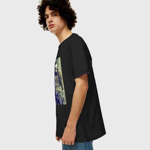 Мужская футболка хлопок Oversize Cool skeleton - Cyberpunk - neural network, цвет черный - фото 5