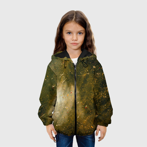 Детская куртка 3D с принтом Золотистый туман и краски, вид сбоку #3