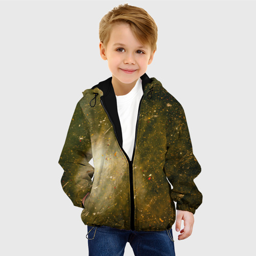 Детская куртка 3D с принтом Золотистый туман и краски, фото на моделе #1