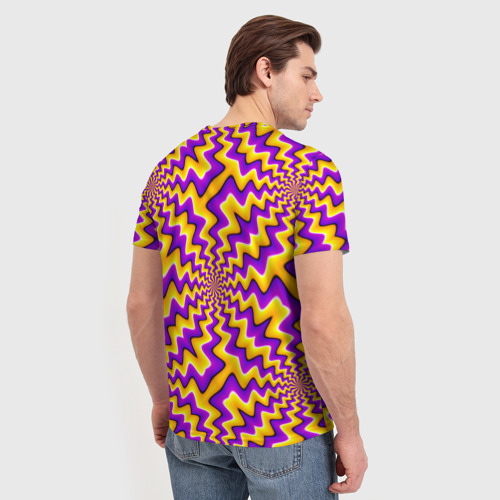 Мужская футболка 3D с принтом Желто-фиолетовая иллюзия вращения, вид сзади #2