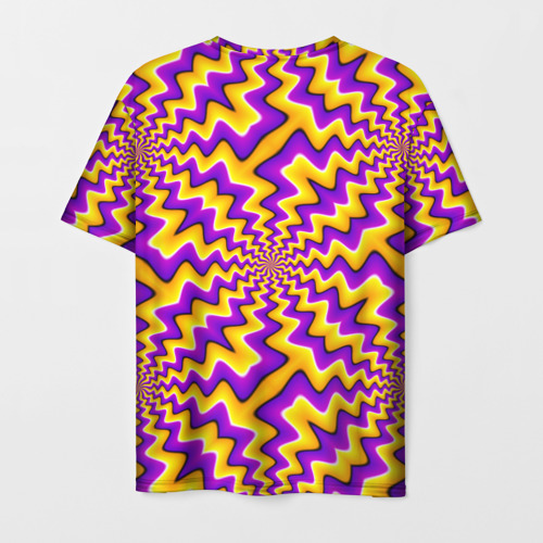 Мужская футболка 3D с принтом Желто-фиолетовая иллюзия вращения, вид сзади #1