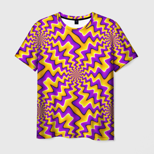 Мужская футболка 3D с принтом Желто-фиолетовая иллюзия вращения, вид спереди #2