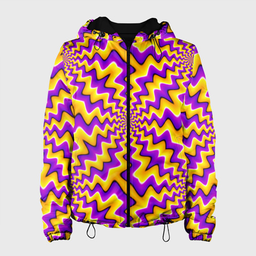 Женская куртка 3D с принтом Желто-фиолетовая иллюзия вращения, вид спереди #2