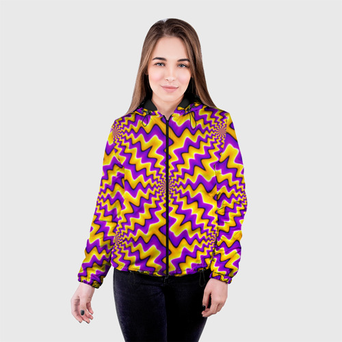 Женская куртка 3D с принтом Желто-фиолетовая иллюзия вращения, фото на моделе #1