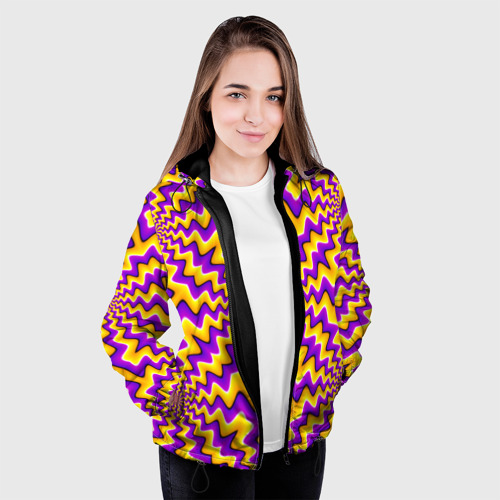 Женская куртка 3D с принтом Желто-фиолетовая иллюзия вращения, вид сбоку #3