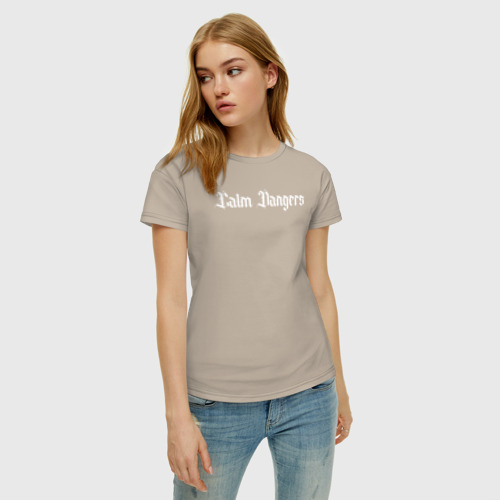 Женская футболка хлопок с принтом Calm dangers white 2 side, фото на моделе #1