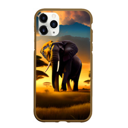 Чехол для iPhone 11 Pro Max матовый Слон и рассвет в саванне