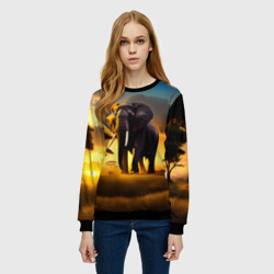 Женский свитшот 3D Слон и рассвет в саванне - фото 2