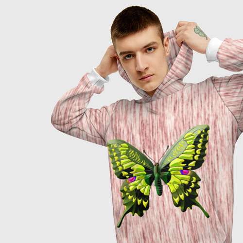 Мужская толстовка 3D с принтом Бабочка махаон на абстрактном фоне, вид сбоку #3