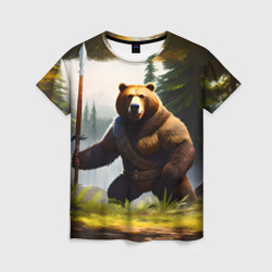 Женская футболка 3D Медведь Берсерк с копьём