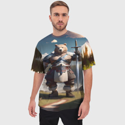 Мужская футболка oversize 3D Медведь Берсерк с двуручным мечом - фото 2