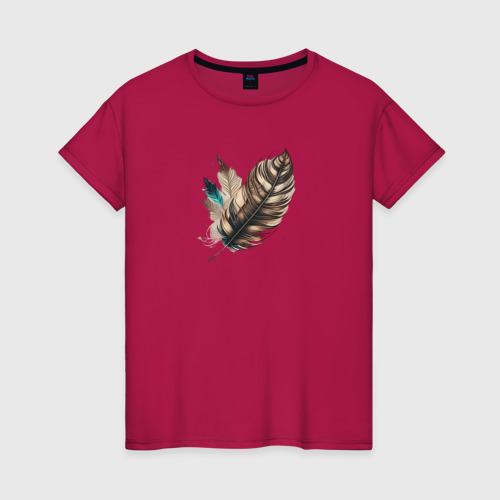 Женская футболка хлопок Красивые перья - нейросеть, цвет маджента