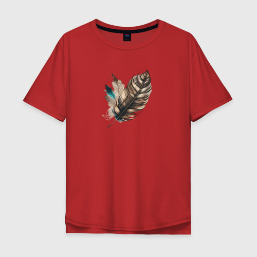 Мужская футболка хлопок Oversize с принтом Красивые перья - нейросеть, вид спереди #2