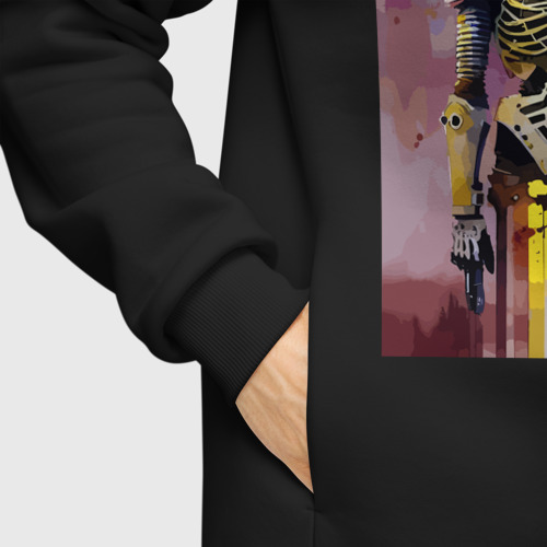 Мужское худи Oversize хлопок Cyber skeleton - watercolor - sketch, цвет черный - фото 8