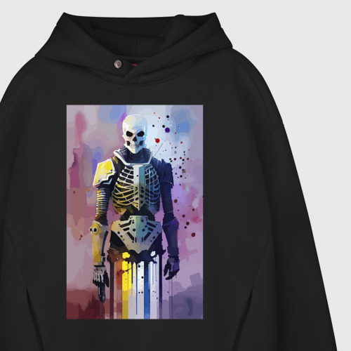 Мужское худи Oversize хлопок Cyber skeleton - watercolor - sketch, цвет черный - фото 4