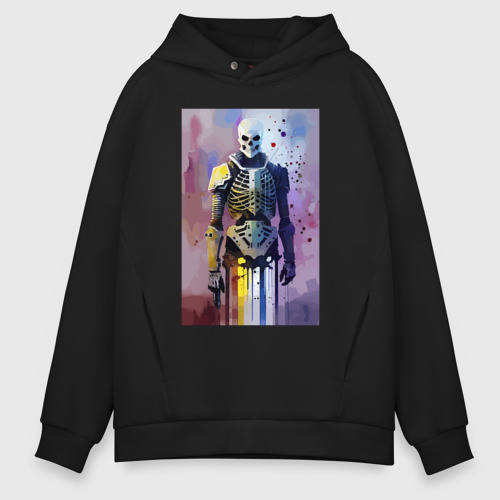 Мужское худи Oversize хлопок Cyber skeleton - watercolor - sketch, цвет черный