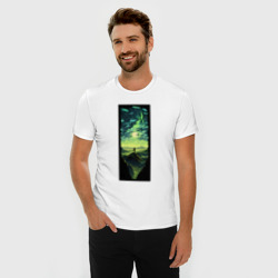 Мужская футболка хлопок Slim Человек на горе смотрит на солнце - нейросеть - фото 2