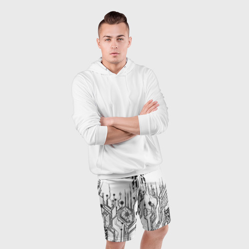 Мужские шорты спортивные с принтом ЧБ Киберпанк-Модерн, фото #4