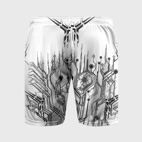 Мужские шорты спортивные с принтом ЧБ Киберпанк-Модерн, вид сзади #1