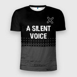 Мужская футболка 3D Slim A Silent Voice glitch на темном фоне: символ сверху