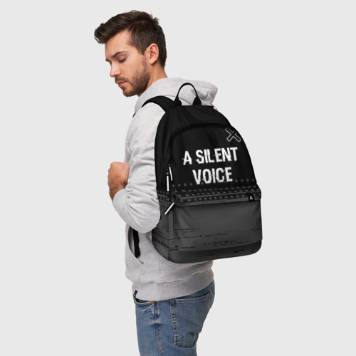Рюкзак 3D с принтом A Silent Voice glitch на темном фоне: символ сверху, фото на моделе #1
