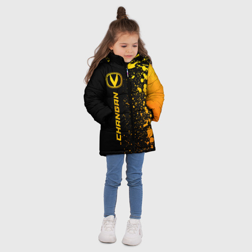 Зимняя куртка для девочек 3D с принтом Changan - gold gradient: по-вертикали, вид сбоку #3