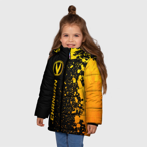 Зимняя куртка для девочек 3D с принтом Changan - gold gradient: по-вертикали, фото на моделе #1