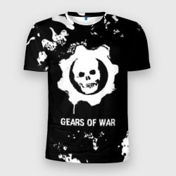 Мужская футболка 3D Slim Gears of War glitch на темном фоне