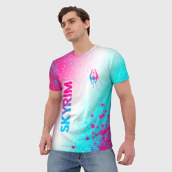 Мужская футболка 3D Skyrim neon gradient style: надпись, символ - фото 2