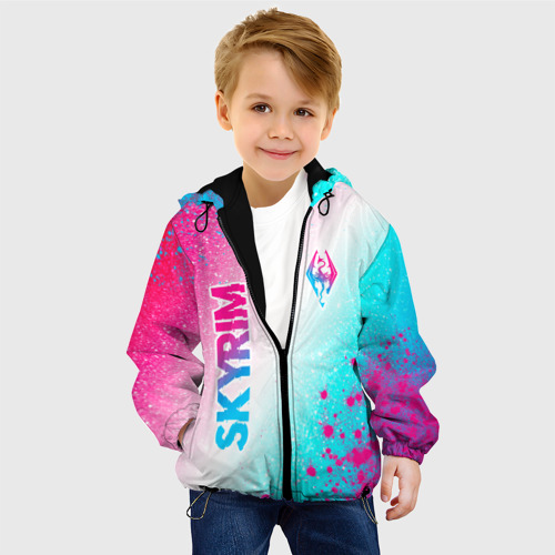 Детская куртка 3D Skyrim neon gradient style: надпись, символ, цвет черный - фото 3