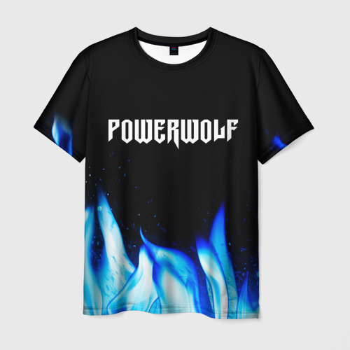 Мужская футболка с принтом Powerwolf blue fire, вид спереди №1
