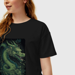 Женская футболка хлопок Oversize Зеленый травяной дракон: арт нейросети - фото 2
