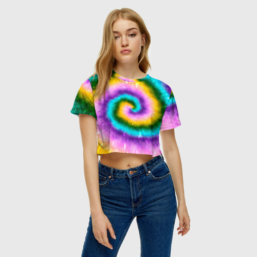 Женская футболка Crop-top 3D Тай дай стиль, цвет 3D печать - фото 3