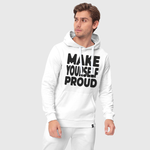 Мужской костюм хлопок с толстовкой Надпись Make yourself proud - Гордись собой, цвет белый - фото 5