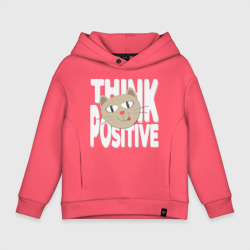 Детское худи Oversize хлопок Забавный кот и надпись Think positive