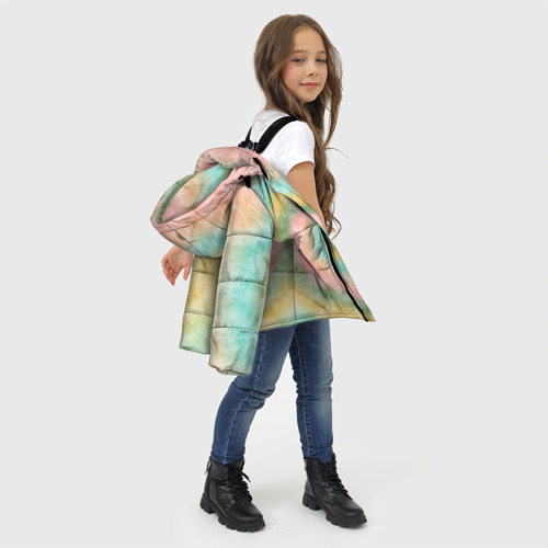 Зимняя куртка для девочек 3D с принтом Тай-дай болотный, фото #4