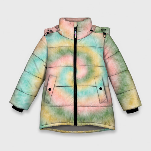 Зимняя куртка для девочек 3D с принтом Тай-дай болотный, вид спереди #2