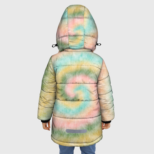 Зимняя куртка для девочек 3D с принтом Тай-дай болотный, вид сзади #2