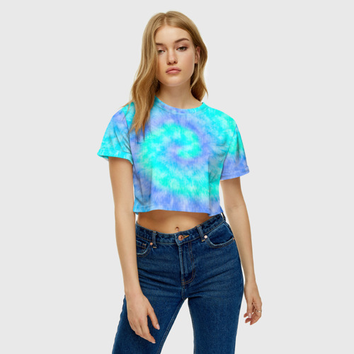 Женская футболка Crop-top 3D Тай дай морская волна, цвет 3D печать - фото 4